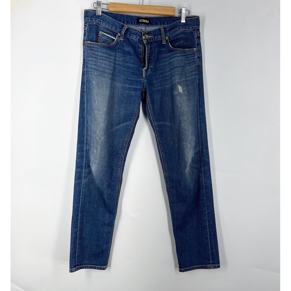 STROM Sexton Capri Jeans‎ Galaxy Wash Distressed Blue Denim Made in USA Size 27
